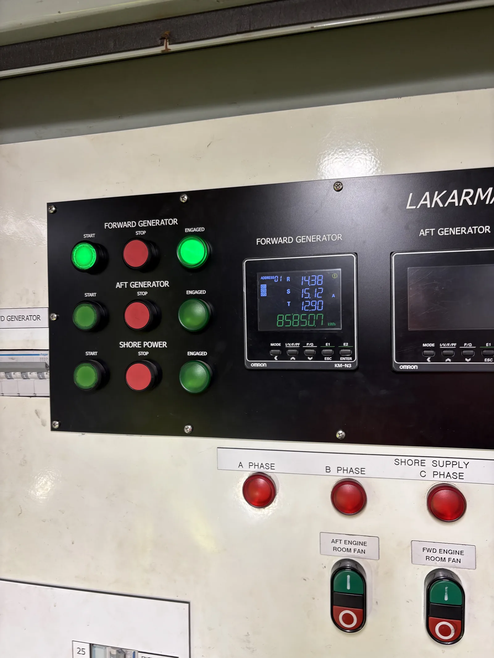 Electrical switchboard controls and monitoring display